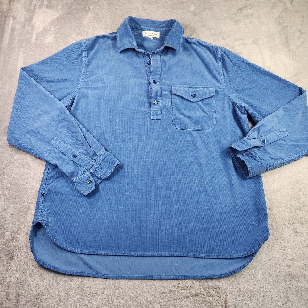 Alex Mill Men's Blue Corduroy Pullover Long Sleeve Shirt L 100% Cotton Large